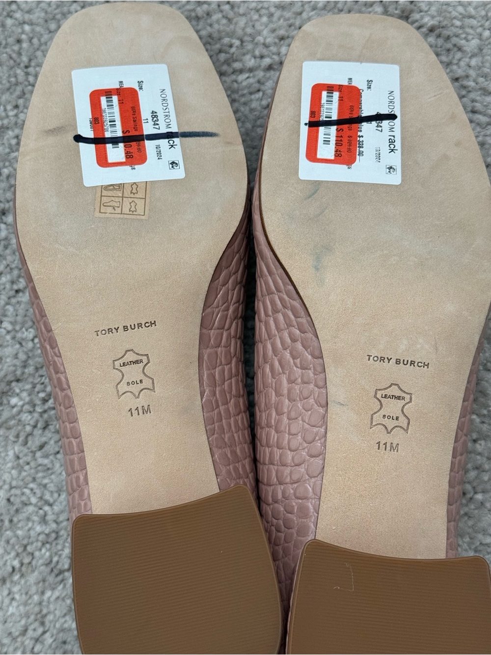 Tory Burch Croc-Embossed Logo Ballet Flats in Taupe Size 11 - Picture 4 of 10